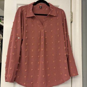 Dusty Pink Long Sleeve V Neck Collared Top By Aifer. Size L. All Seasons Casual